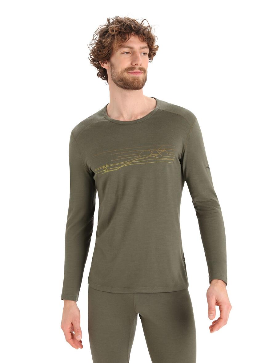 Loden Icebreaker Merino 200 Oasis Long Sleeve Crewe Ski Stripes Men\'s Base Layers | AU 1367QMAZ